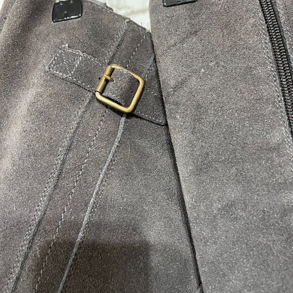 Merona Wm 9 Gray Suede Look Knee Buckle Zip Boots Target Chunky Moto Boho Grunge - Picture 2 of 9